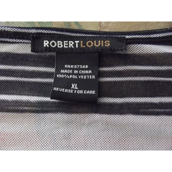 Robert Louis Blouse Womens XL Cold Shoulder pink black striped v-neck mesh sheer - Picture 3 of 8